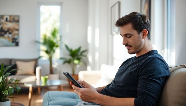 homme qui lis sur telephone