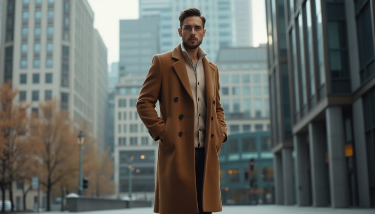 Manteau long en laine pour homme